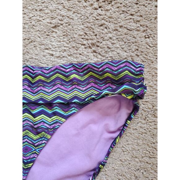 Athleta Purple Zigzag Geometric Print Foldover Bikini Swimsuit Bottom, Sz Large - Picture 3 of 8